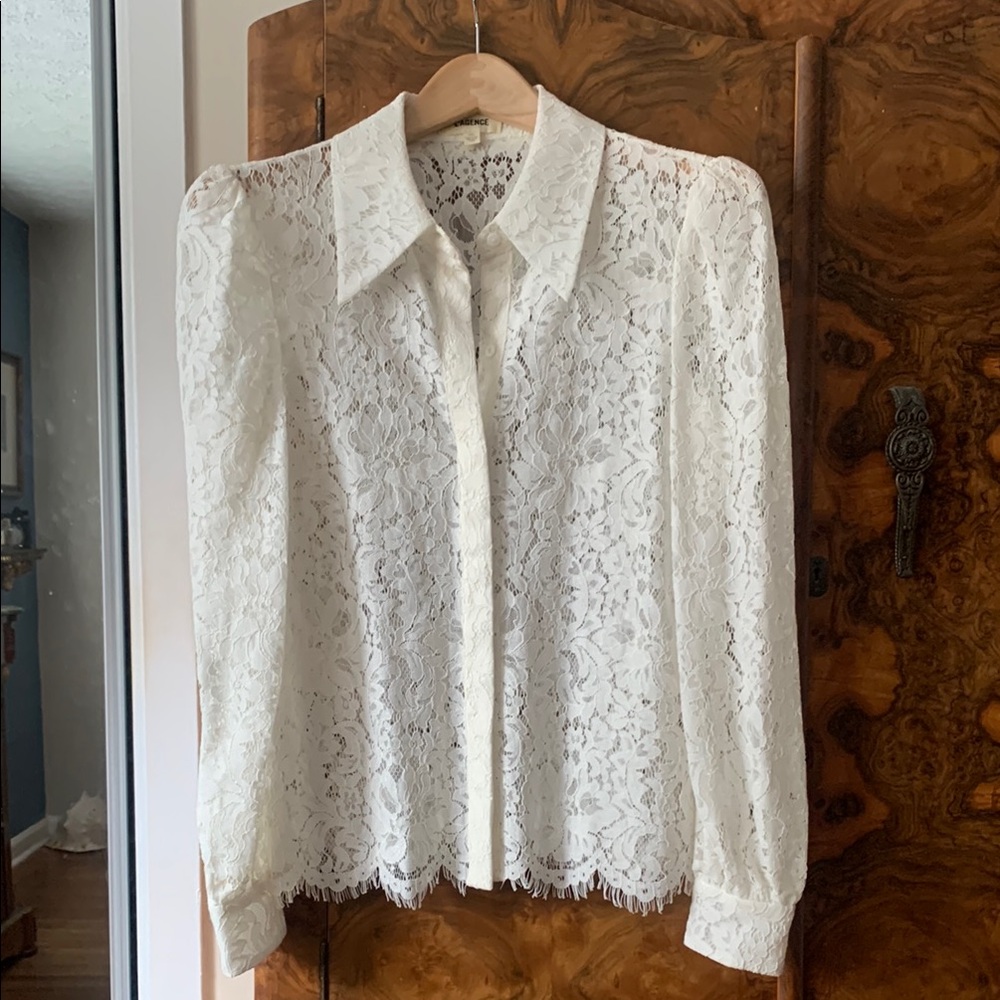 L'AGENCE White Jenica Lace Long Sleeve Blouse